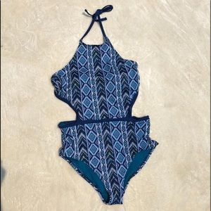 NWOT Blue High Neck Cutout Sides Swimsuit size L